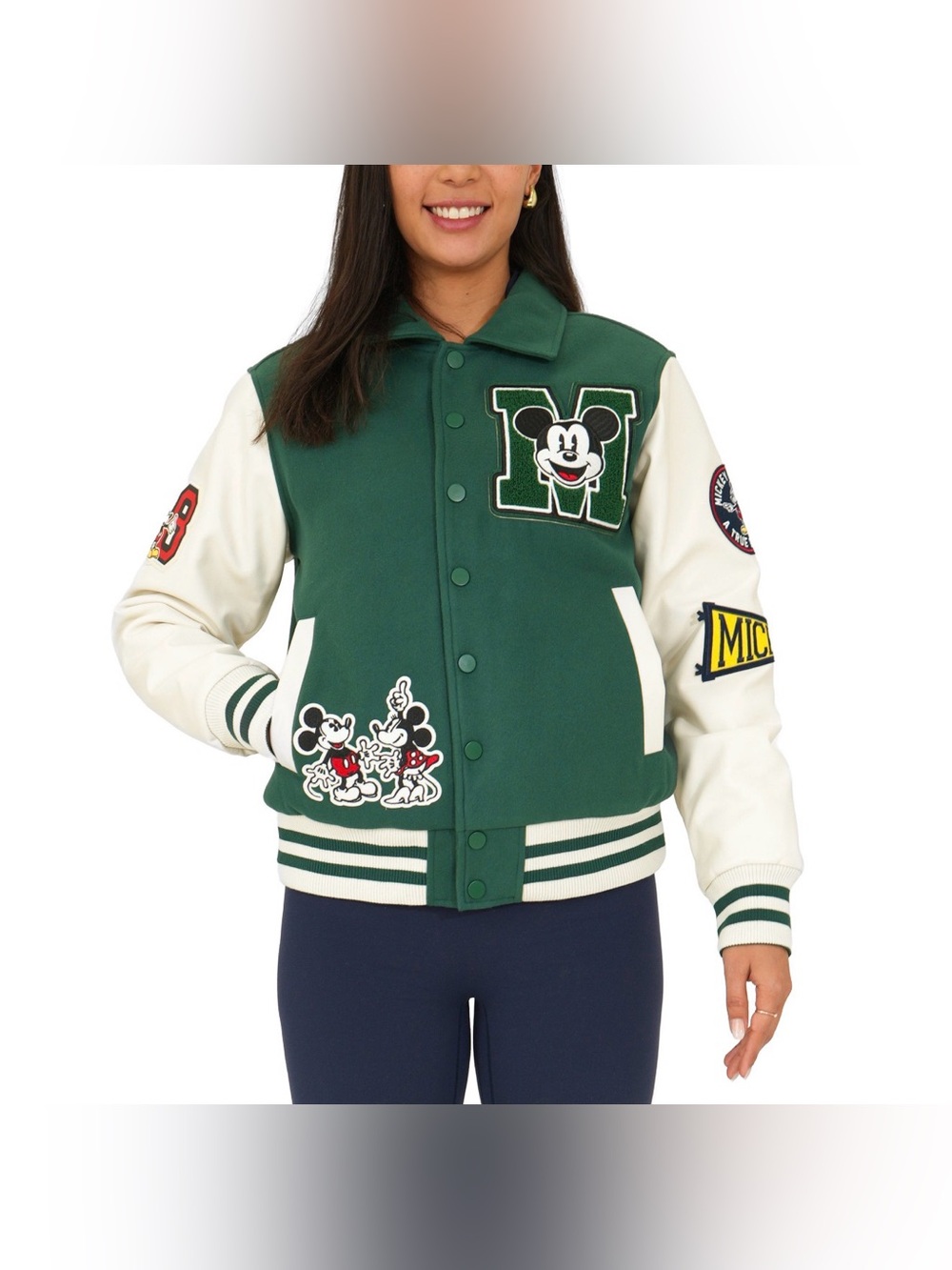 NWT Disney Green and White Unisex Varsity Mickey Jacket Men’s L / Women’s XL